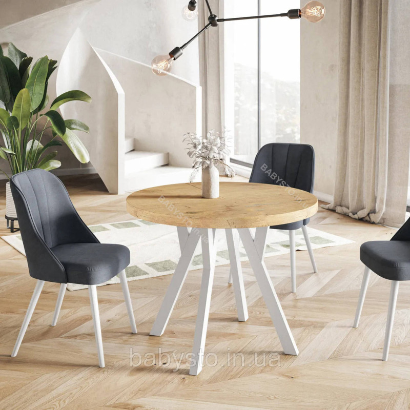 Стіл кухонний круглий RoMax Lite 110 см Loft Дуб крафт золотий/Білий