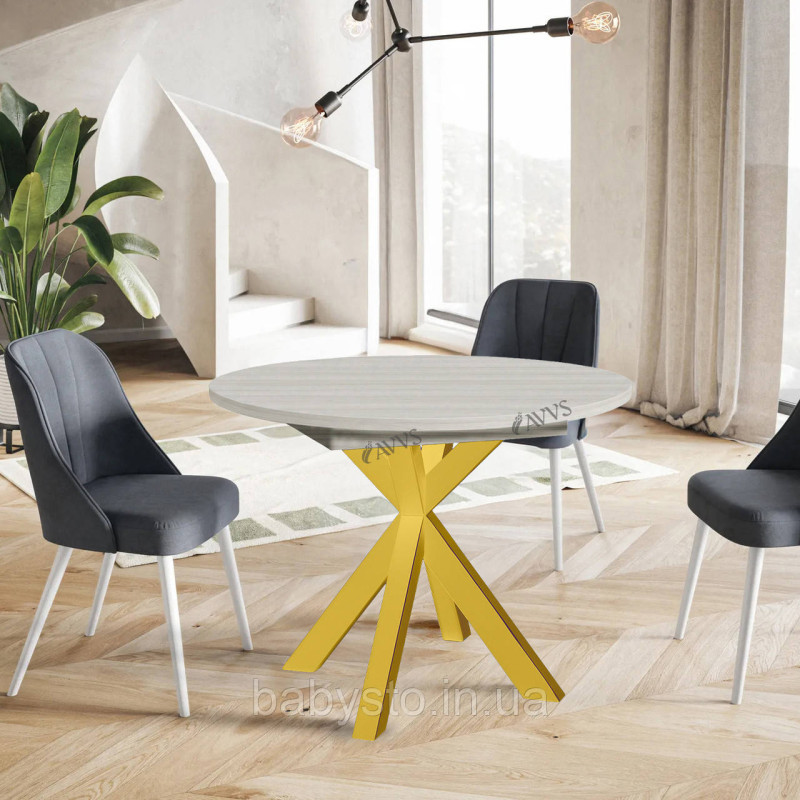 Стіл кухонний розкладний RoMax Oscar Slide 90x75 см (130x75см) Loft Ясен Серфсайд/Золотий